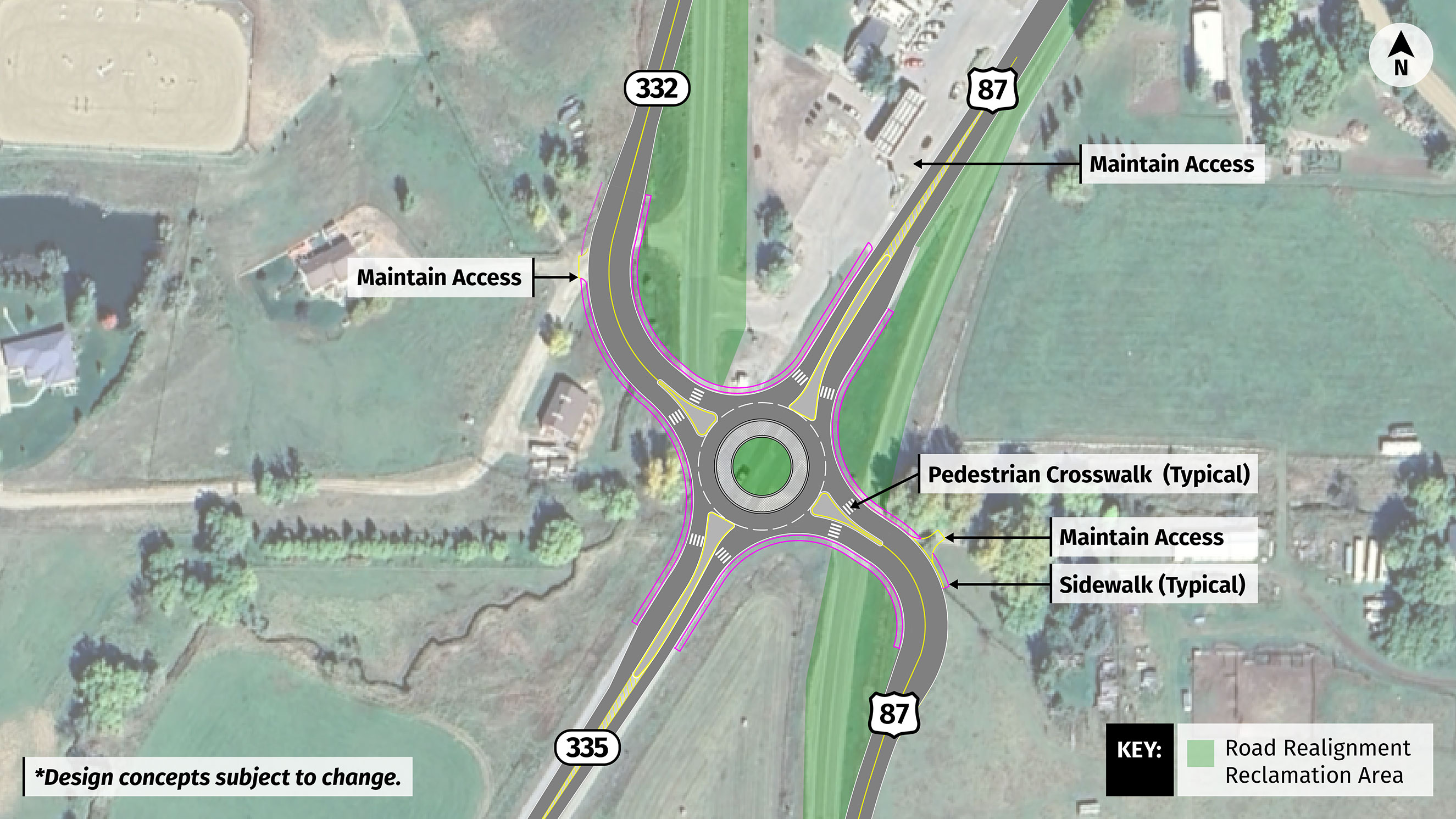 Map of the single lane roundabout