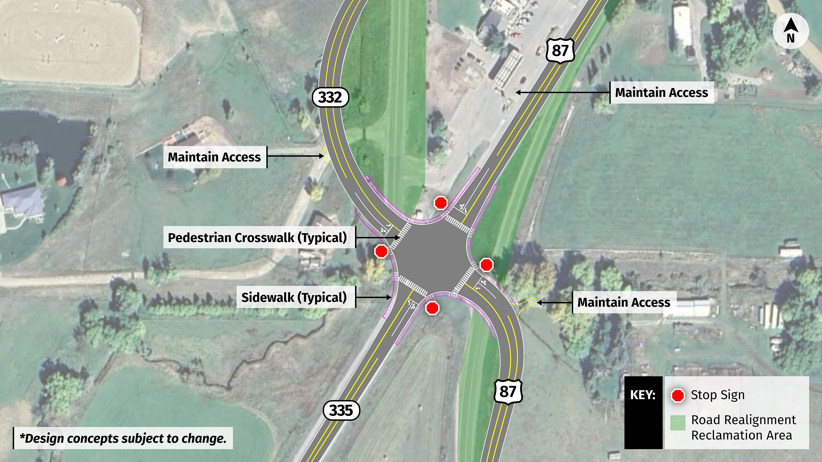 Map showing all-way stop