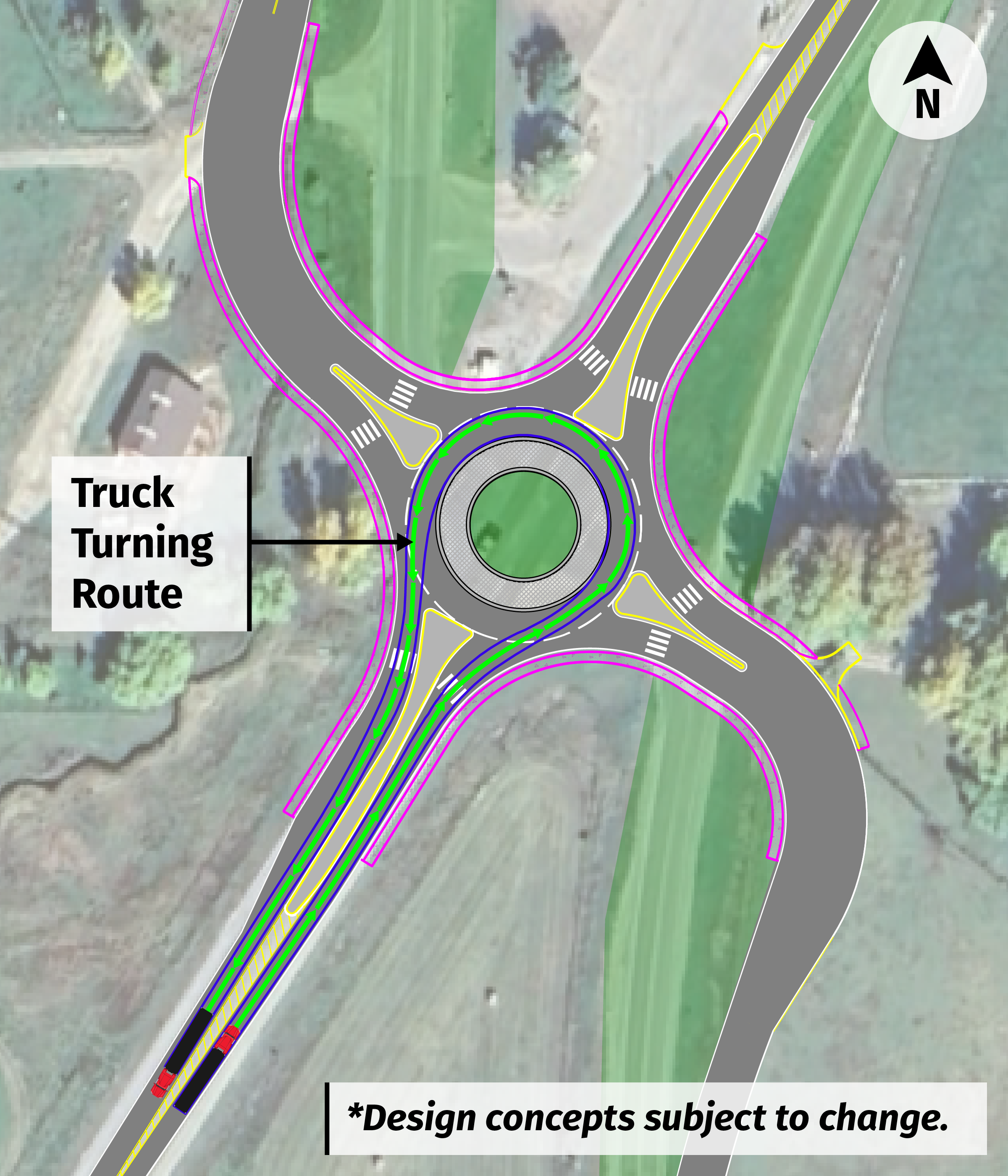 Map showing the outer truck turning lanes